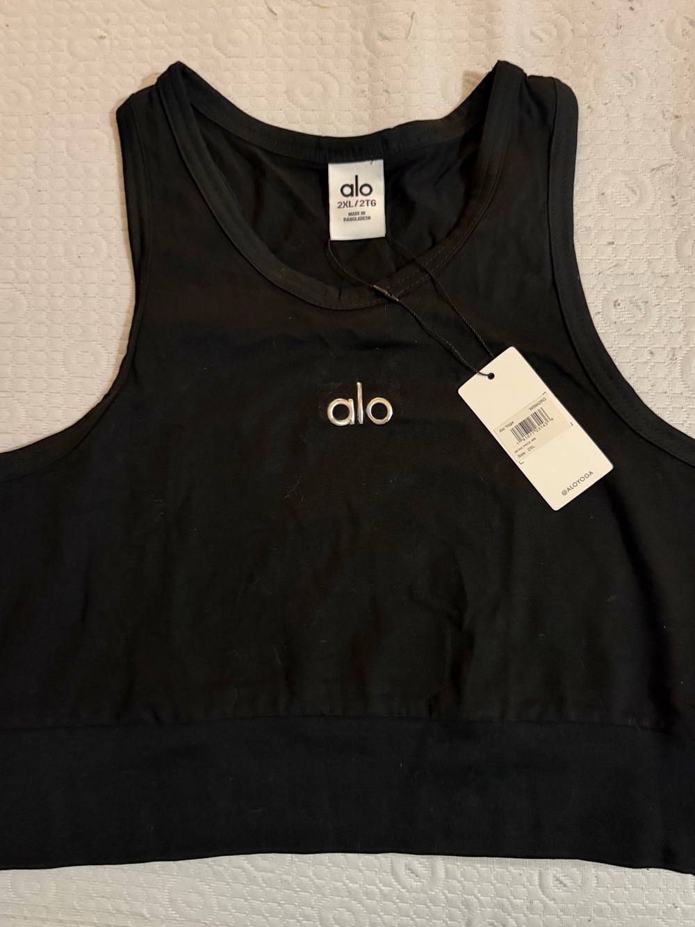 ALO Yoga Black Cropped Tank with Gold Logo